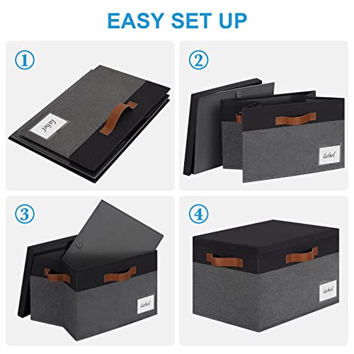 Extra Large Storage Bins with Lids (Extra Large-3pcs / Grey with Black)