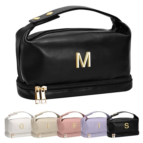 Birthday Gift for Teens Personalized Makeup Bags with Handle (Black / M)