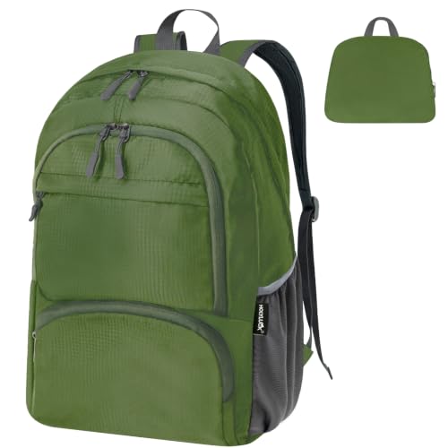 20L lightweight packable Hiking Daypack Foldable Backpack for Men Women Small Travel Outdoor Foldable Shoulder Bag (Army Green)