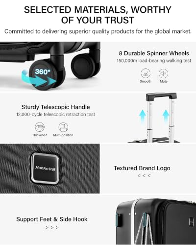 20 Inch Top Opening Carry On Luggage with Cup Holder and USB Ports (Jet Black / 20 Inch Pro)