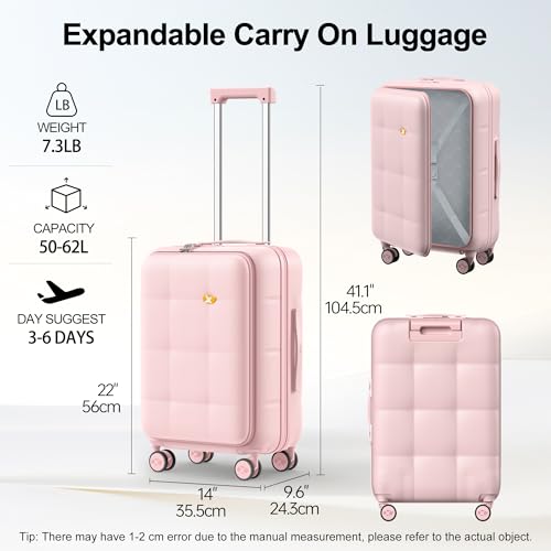 20 Inch Expandable Carry On Luggage Airline Approved (20 inch / Pink)