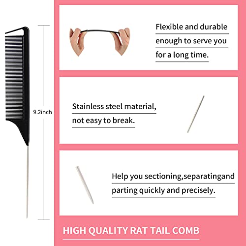3 Pieces Hair Styling Comb Set Teasing Brush Rat Tail Comb Edge Brush for Edge&Back Brushing (Black-3pcs)