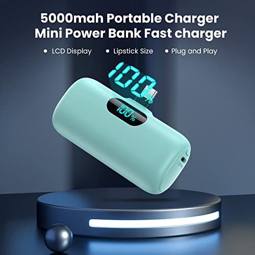 2 Pack] Mini Portable Charger 5000mAh Power Bank (Green+Light Pink)