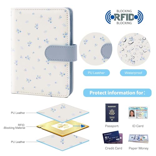 Rfid Passport Holder for Travel women (floral blue a)