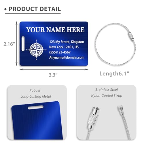 Personalized Metal Luggage Tags (Vertical Blue)
