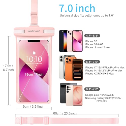 3D Waterproof Phone Pouch with Lanyard (1 Pack - Pink7.0")