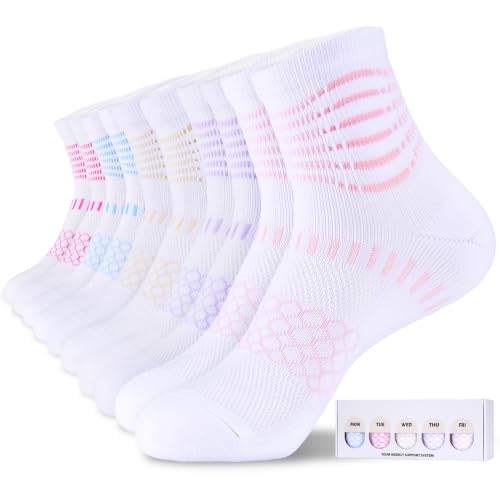 Ankle Compression Socks Women Men Plantar Fasciitis Relief 5 Pairs (Small / White-multi Color Mix(5 Pairs))