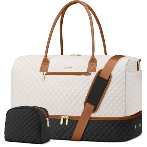 Travel Weekender Duffle Bags for Women (51-Black White Brown / Large)
