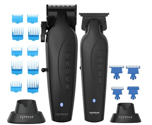 2-in-1 Vader Clipper & Trimmer Kit | Cordless Beard Trimmer & Mens Clippers Set for Barbers or Home | with DLC Coated Blades | Black (Black Kit)