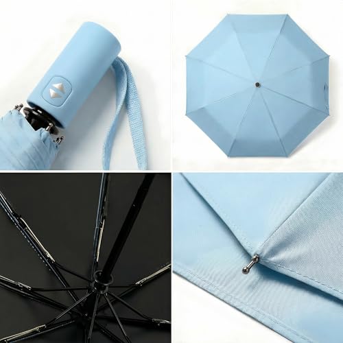 Small Compact Travel Umbrella with UV Protection for Sun & Rain (F-1-Light Blue)