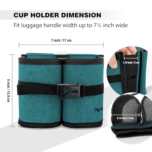 Luggage Travel Cup Holder Hands Free Drink Caddy for Suitcase Handle (Teal)