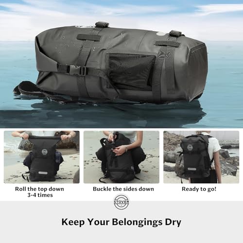 30/40/55L Waterproof Dry Backpack & Phone Case- X-Large Floating Dry Bag for Kayaking, Travel, Hiking, Fishing, Camping, Motorcycles & Beach, Heavy-Duty Roll Top Men/Women (Black) (Black / 40L)