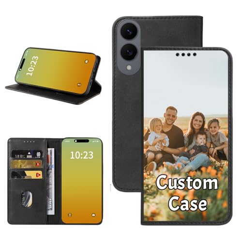 Custom Wallet Phone Case for Samsung Galaxy S25 Edge with Photo (Galaxy S25 edge / Black-A)