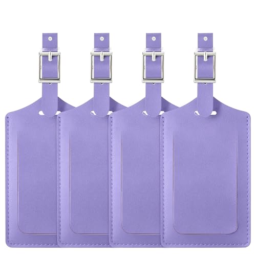 4 Pack Leather Luggage Tags for Suitcases Travel Labels Purple (Purple)
