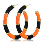 Game Day Earrings Football Baseball Earrings for Women Sports Team Heishi Hoop Earring Football Accessories Outfits Cheer Mom Essentials Fall Sports Must Haves Cheer Gifts (Orange Black)