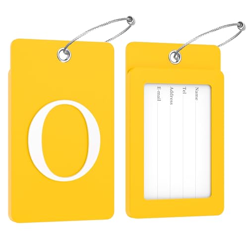 2 Pack Initial Luggage Tags for Suitcases Airplane Travel Essentials (Large O / Yellow)