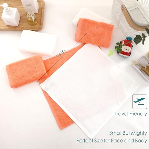 Wash Cloths 12 Ct (White & Orange / 13x13 inch-12 Pack)
