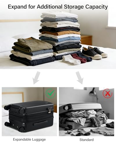 Checked Luggage 24 Inch Expandable Medium Suitcase with Wheels (Jet Black / 24 Inch EXT)