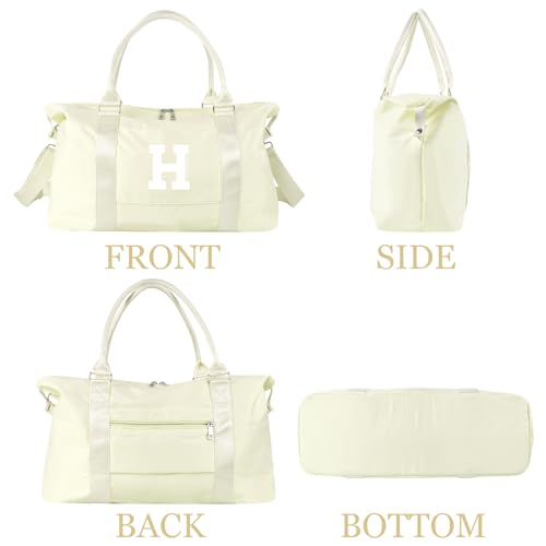 Initial Travel Duffel Bag Sports Gym Bag for Kids Teen Birthday Gifts (Beige / H)