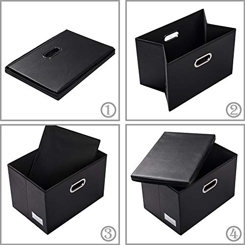Collapsible Storage Bins with Lids [3 (Black / Medium(3-Pack))