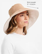 Women's Ultra Wide Cotton Linen Hat UPF 50+ (Small-Medium / Desertsand / Beige)