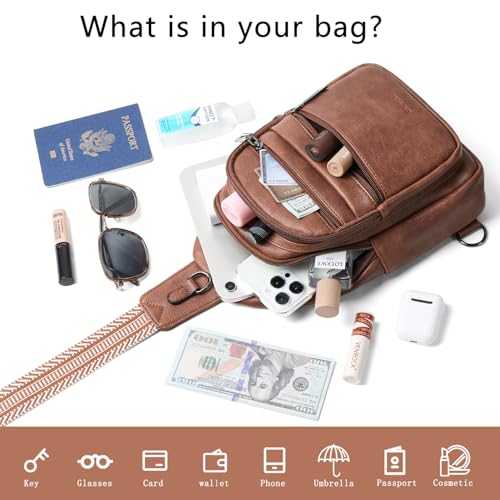 Sling Bag for Women Crossbody Bags Fanny Packs Over Shoulder Bag Sling Purse Backpack Vegan Leather Travel Handbag Purse Gifts Brown (Brown)