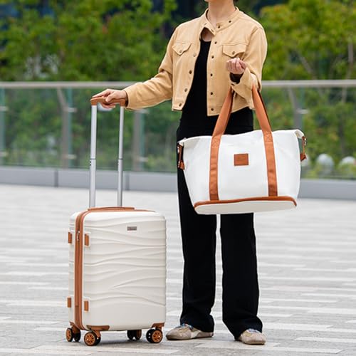 Expandable 22x14x9 Airline Approved 21" Carry On Luggage Set (White)