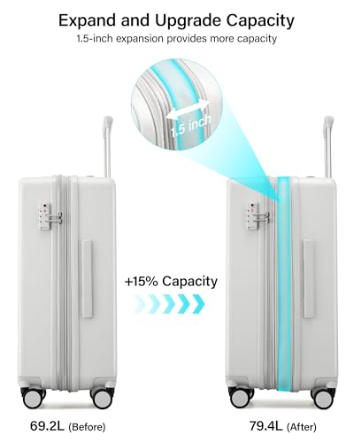 Checked Luggage 24 Inch Expandable Medium Suitcase with Wheels (Smoke White / 24 Inch EXT)