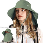 Sun Hat for Men Women with Neck Flap& Removable Face Cover Wide Brim (1pack-green/Arm Sleeves)