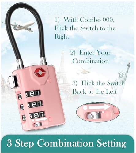 TSA Approved Luggage Locks (1.4*0.72*3.54 in / Pink 2 Pack)