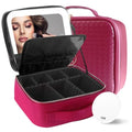 Travel Makeup Bag Cosmetic Bag Makeup Organizer Bag with Lighted Mirror (Rose Red / Woven)