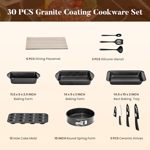 Induction Cookware & Bakeware Set (30 PCS Cookware Set / Black)