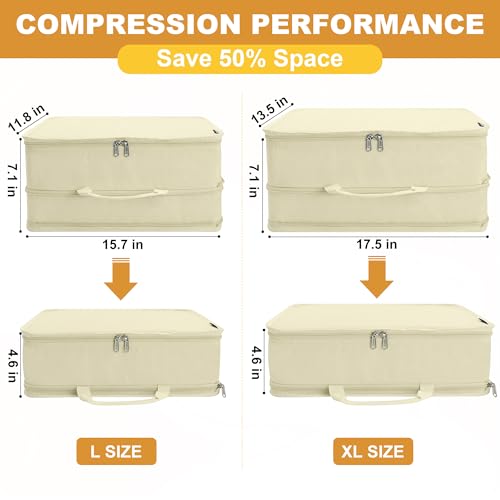 Compression Packing Cubes for Travel Packing Suitcase Organizer Bags (Beige / Extra Large)