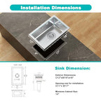 12 Inch Undermount Bar Sink 18 Gauge 304 Stainless Steel Brushed (Brushed / D12"xW18"xH8")