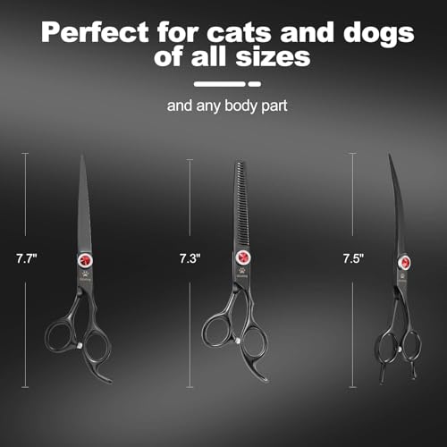 7 Inch Professional Dog Grooming Scissors Kit (Pro Black 5 in 1)