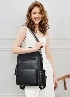 Vegan Leather Laptop Backpack for Women 15.6 inch Work Backpack Fashion Travel Backpack Purse for Travel College Work (2 Two-tone Black)