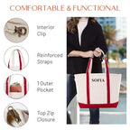 Medium Classic Personalized Monogram Canvas Tote Bag for Women (Red)