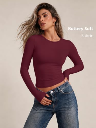 Womens Long Sleeve Shirts Basic Compression Tops Burgundy S (Small / Burgundy)