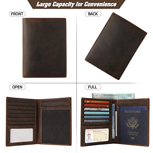Leather Passport Holder RFID Blocking Passport Travel Wallet Cover Case for Men Women Brown JC17 (JC17-Red Brown)