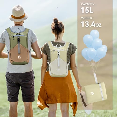 15L Small Hiking Backpack for Men Women Lightweight Packable Backpack Foldable Casual Daypack for Camping Travel Outdoor (Beige)