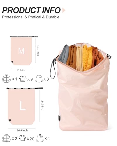 Compression Travel Laundry Bag for Dirty Clothes (Pink / Large)