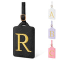 Personalized Initial Luggage Tags for Suitcase TSA Approved (Black Leather,glod Letter / R)