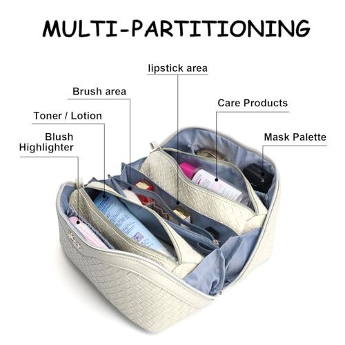Travel Makeup Bag Cosmetic Bags for Women (L09 Beige)