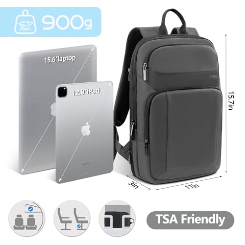 Backpack for Men Slim & Expandable Travel Laptop Backpack with USB Charging Port Water Resistant Anti (Simple Gray / 15.6”)