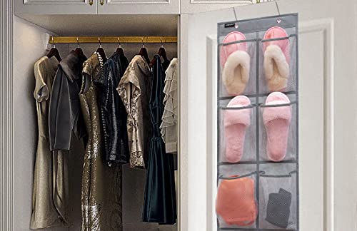 2 Pack Minimalist Black Over The Door Hanging Closet Shoe Holder Organizer with 6 Pockets