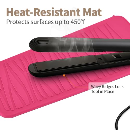Silicone Heat Resistant Travel Mat Pouch for Hair Styling Tools (1 Pack / Hotpink)