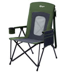 Oversized Folding High Back Portable Lawn Chairs for Adults Outdoor Camp Sports Hunting Fishing Backyard with Hard Armrest Cup Holder Carrying Strap (Green / Mesh back)