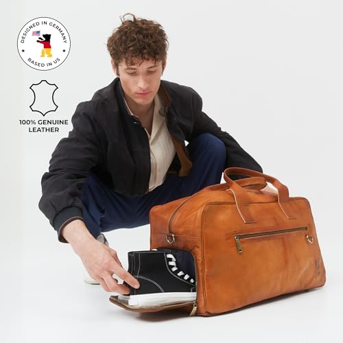Vintage Full Grain Leather Duffle Bags Men Austin XL (Brown XL)