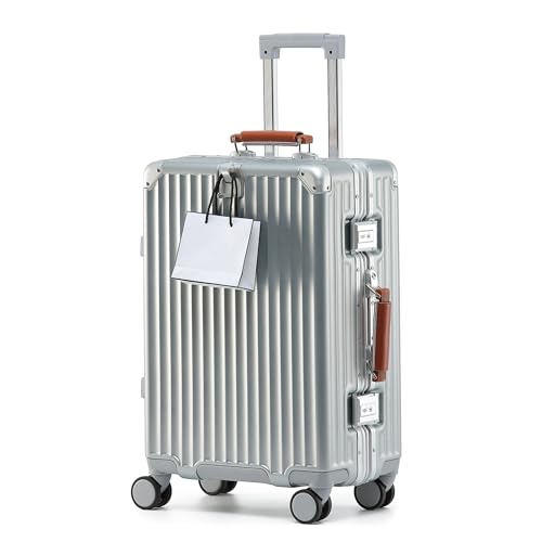 26 Inch Checked Luggage with Leather Handle (Silver (Brown Leather) / Checked in 26inch)