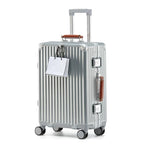 26 Inch Checked Luggage with Leather Handle (Silver (Brown Leather) / Checked in 26inch)